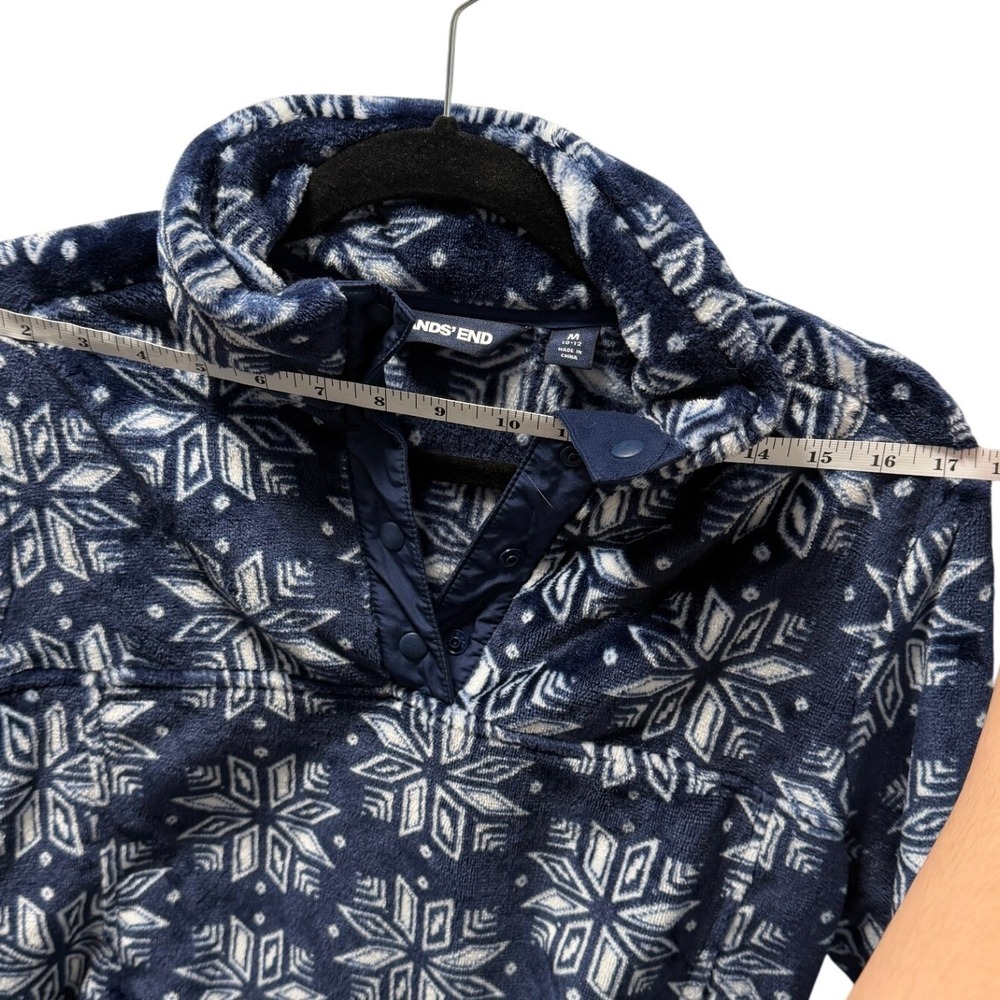 Lands' End Fleece Snap Neck Pullover Snowflake Blue Womens Medium 10-12 Cozy - Picture 6 of 8